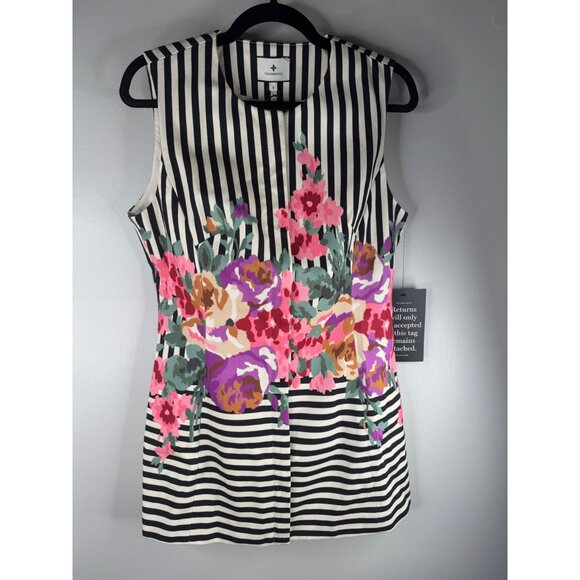 NWT Tuckernuck Striped Floral Tunic Top Vest Denim Size 8 Zip up - Picture 5 of 7